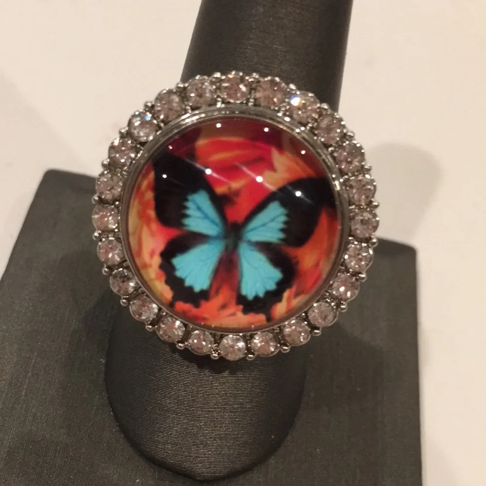 Butterflies & Roses Snap Jewelry Ring